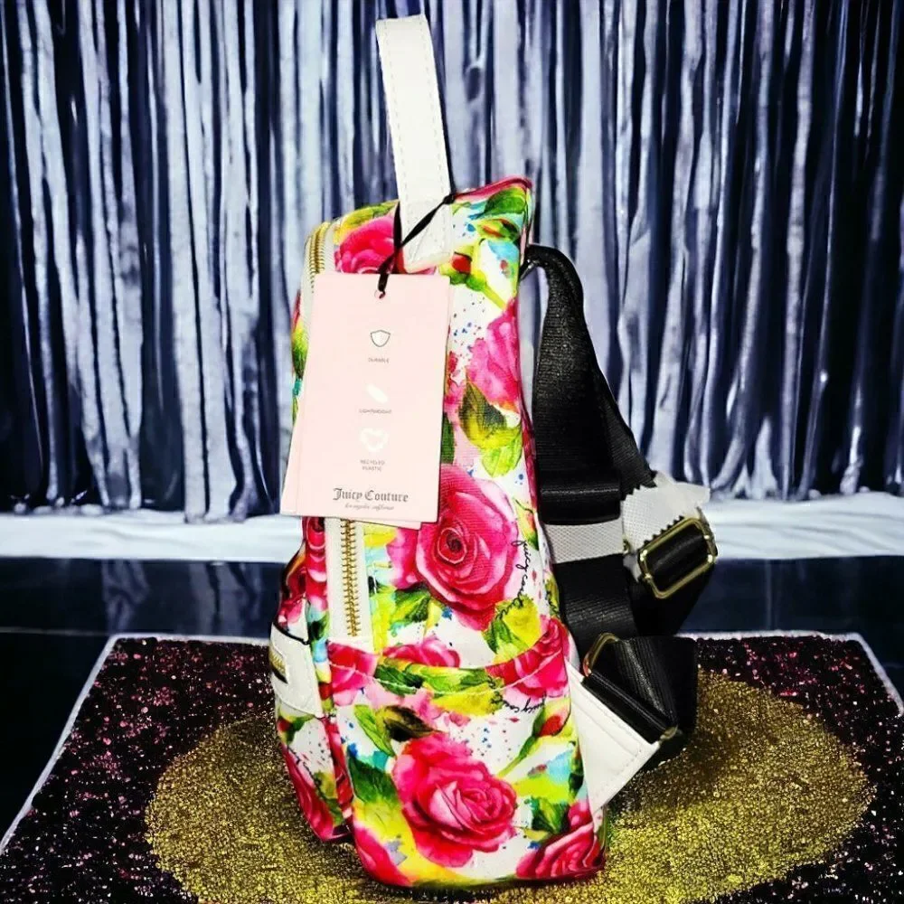 Juicy Couture colorful pink roses floral backpack NWT
